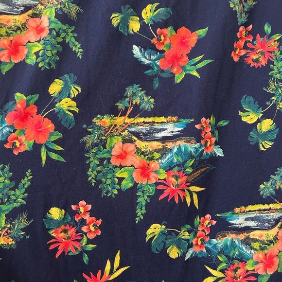 Lands’ End 100% Cotton Blue Red Hawaiian Flower Dress Size L 14-16 - Picture 10 of 10